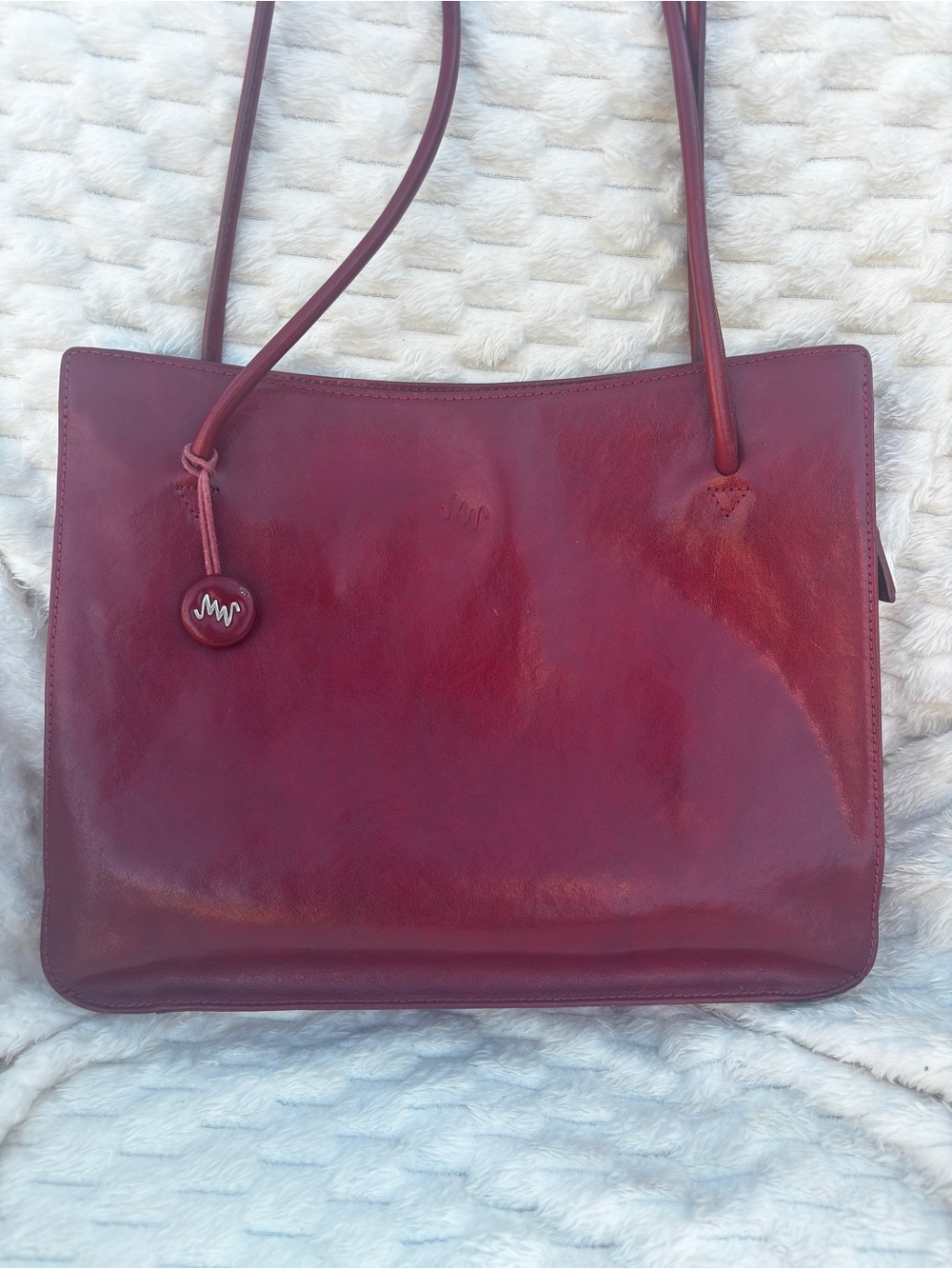 Monsac Original Burgundy Leather Zip Tote Long Straps